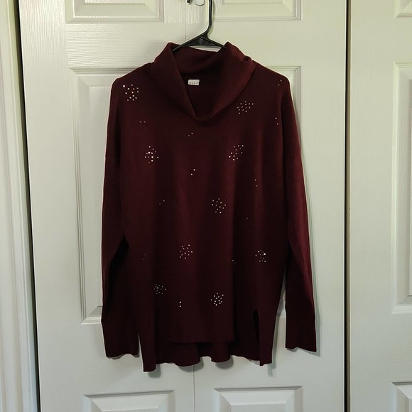 Vila Milano Wool Burgundy Long Sleeve Cowl Neck Sweater Size SM Beaded Side Slit - Picture 1 of 11